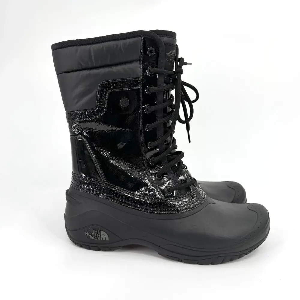 The North Face Black Patent Trim Waterproof Lace Up Snow Boots